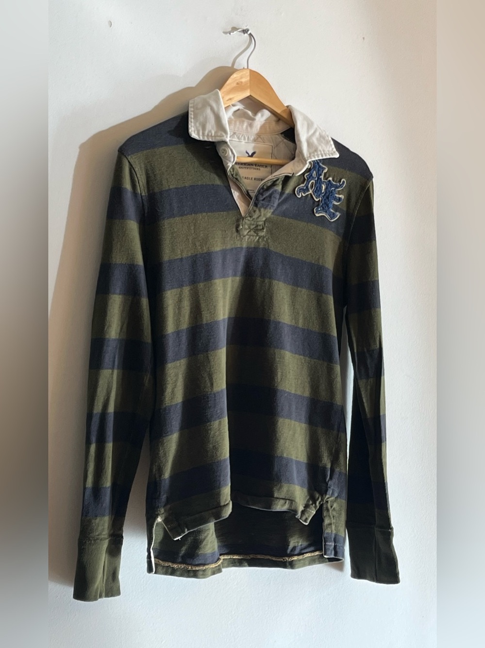 Vintage Y2K American Eagle Long Sleeve Rugby Shirt MENS SIZE XS Collegiate